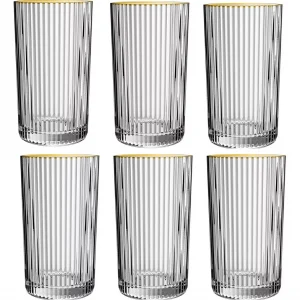 Jogo 6 Copos Altos 420ml Borda Dourada Graffiato Hauskraft Cor Transparente Borda Dourada