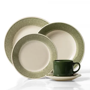 Aparelho De Jantar Biona Donna Poppis 20 Peças - Branco e Verde