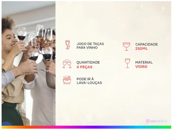 Jogo de Taças para Vinho Vidro 6 Peças 250ml - Nadir Lírio - Imagem 2