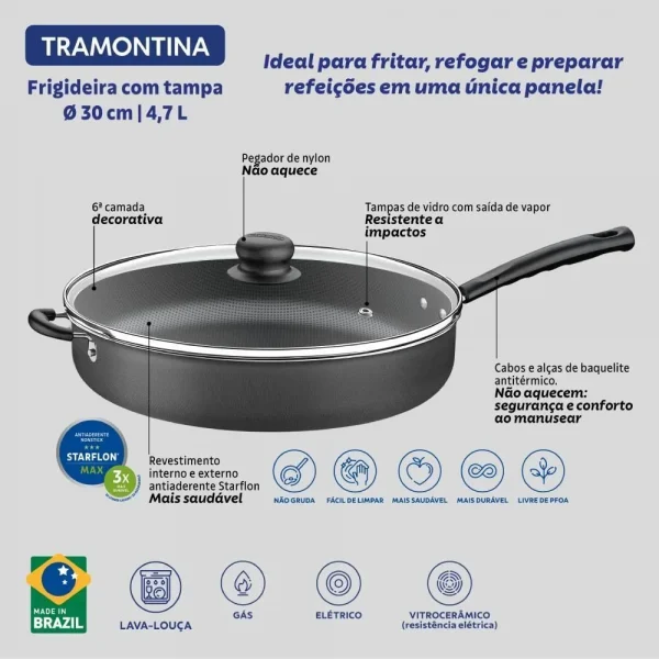 Frigideira Com Tampa Jumbo Tramontina Cinza Escuro - 30cm - Imagem 2
